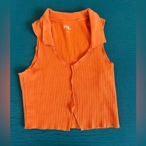 Pacsun Ribbed Orange Collared Crop Top Small 
Sleeveless